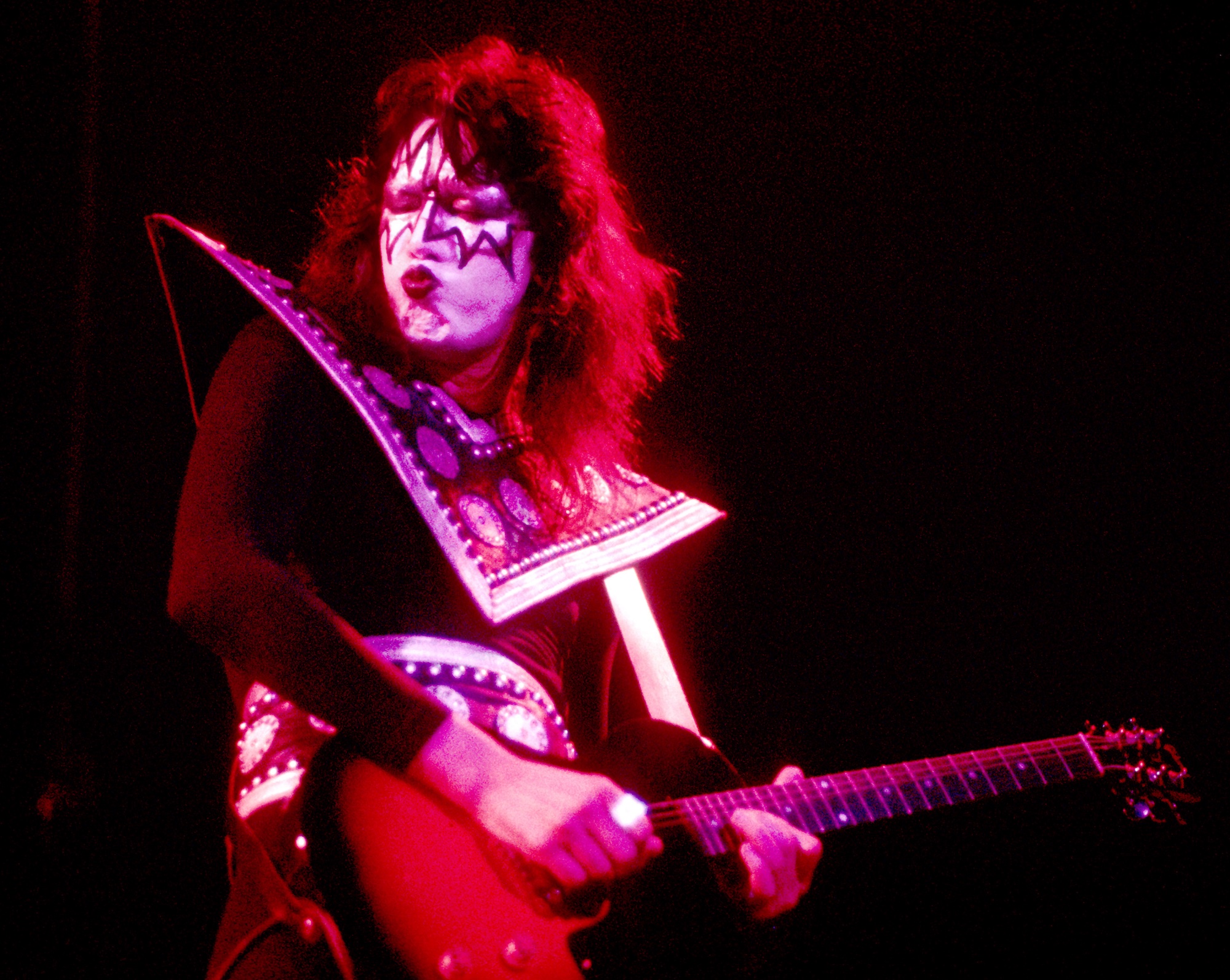 Ace Frehley performs onstage with Kiss at the Orpheum Theater in Boston, Massachusetts on May 11, 1975