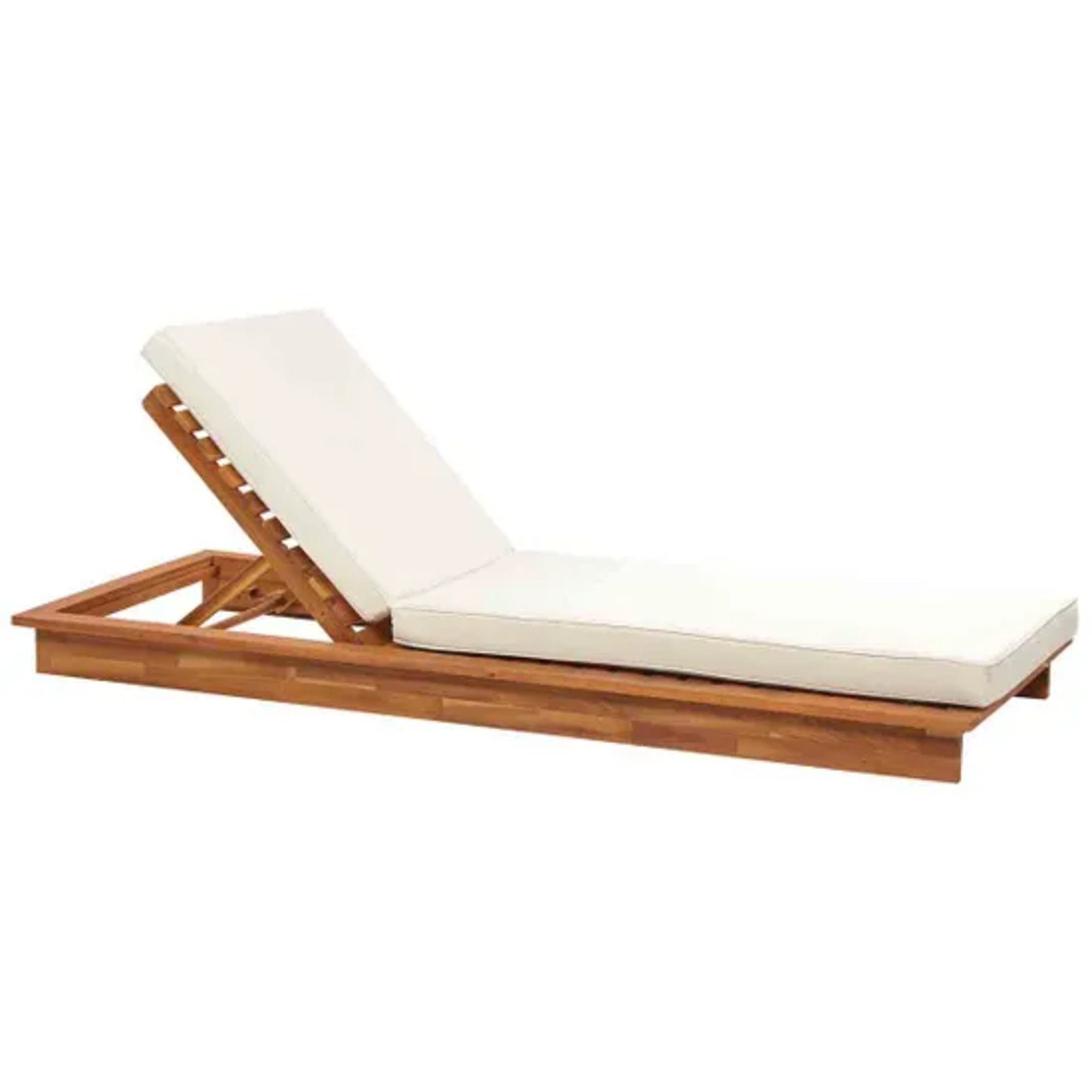 Beliani Wooden Reclining Sun Lounger with Cushion Off-White GRANARI