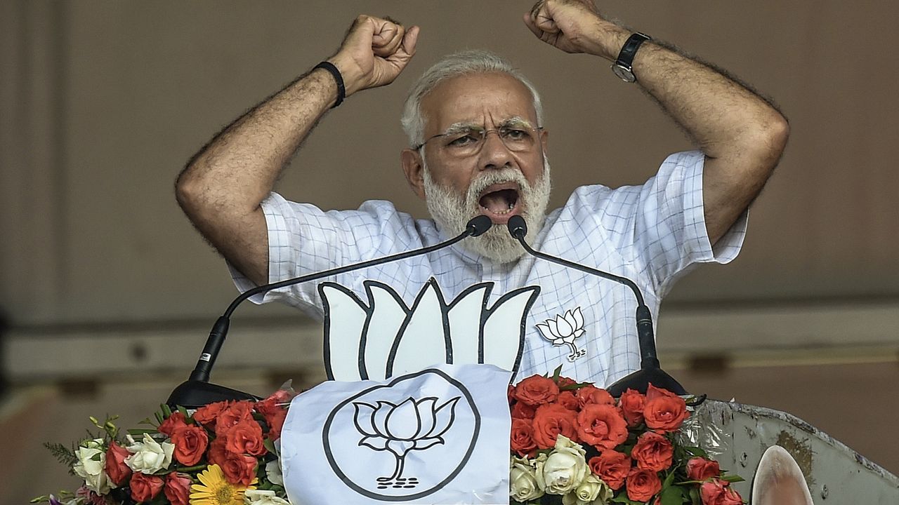 Prime Minister Narendra Modi addressing a campaign rally in Kolkata, India