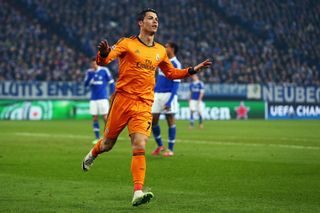 Cristiano Ronaldo celebrates after scoring for Real Madrid against Schalke in the Champions League in February 2014.