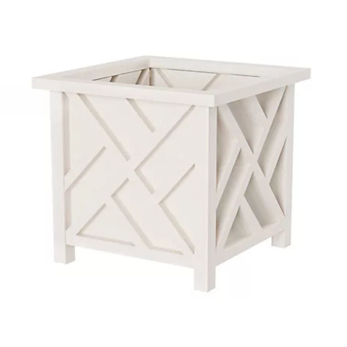 A white square lattice plant pot