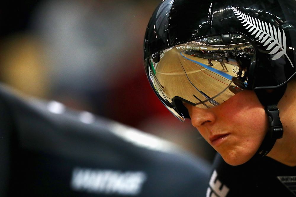 Rushlee Buchanan of New Zealand gets ready to compete in the Women's team pursuit Quarter Finals