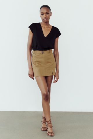 Zara, Linen Blend Skort with Belt