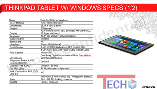 Lenovo Tablet Specifications