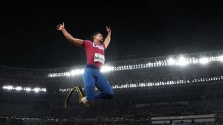 renten Merrill of Team United States competes in the Men&#039;s Long Jump T64 Final on day 8 of the Tokyo 2020 Paralympic Games