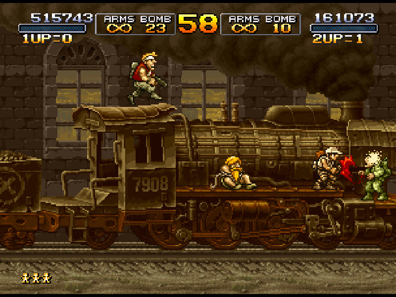 Fighting on a train in Metal Slug 2