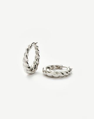 Twisted Tidal Medium Hoop Earrings | Rhodium Plating on Brass