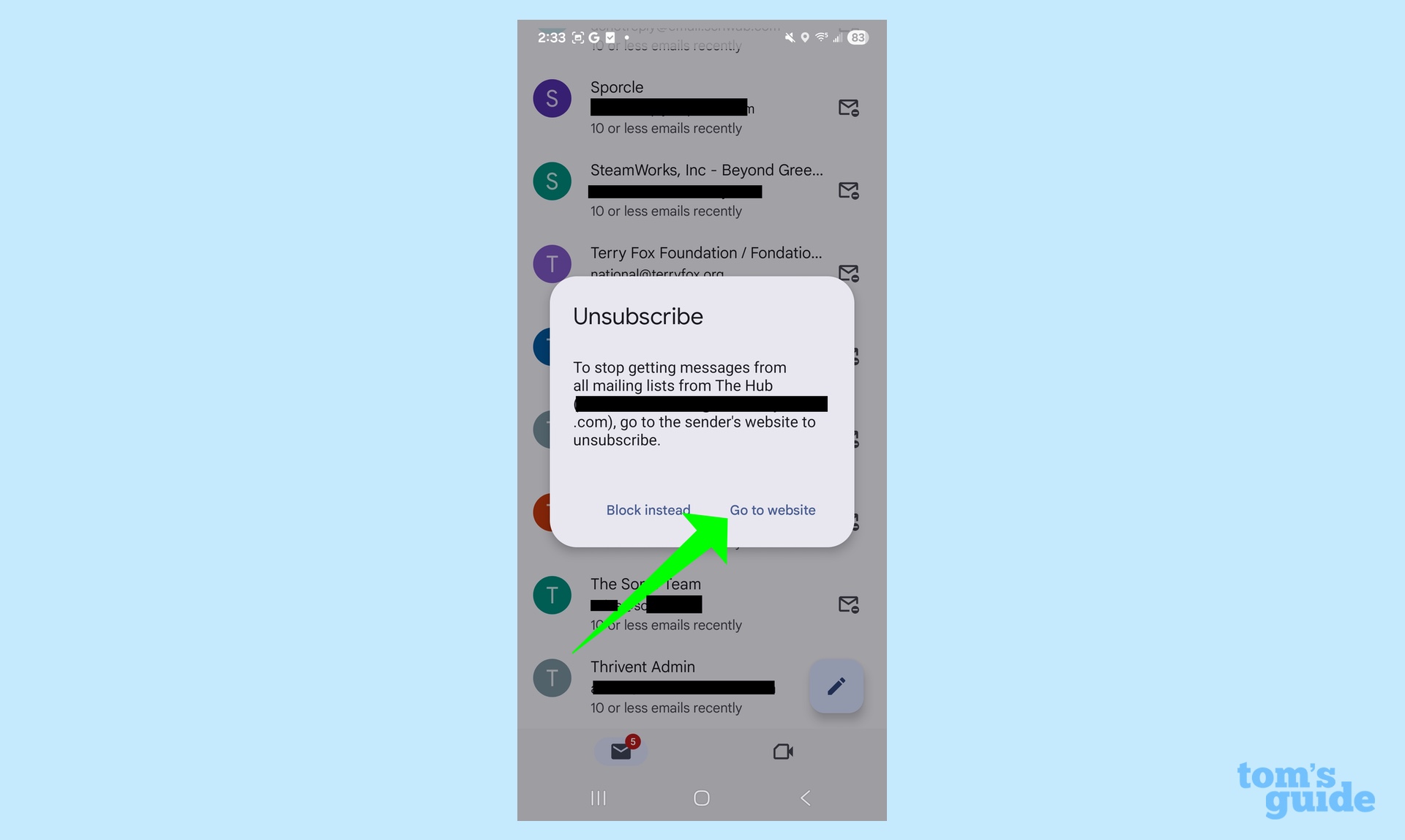 gmail alert that you&#039;ve got to go to a website to unsubscribe from a mailing list