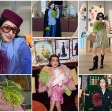 April Lockhart styles various looks with a colorful feather brooch