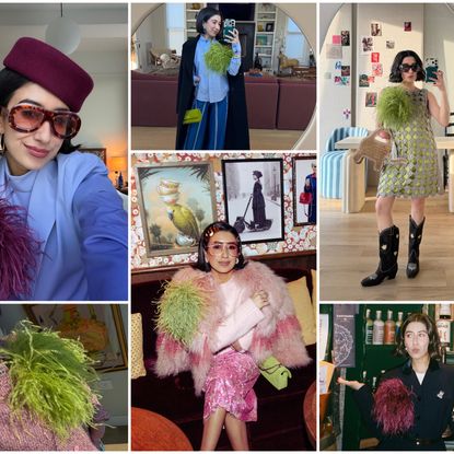 April Lockhart styles various looks with a colorful feather brooch