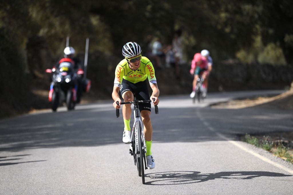 MONASTERIO DE TENTUDA SPAIN SEPTEMBER 07 Elie Gesbert of France and Team Arka Samsic attacks in the breakaway during the 77th Tour of Spain 2022 Stage 17 a 1624km stage from Aracena to Monasterio de Tentuda 1095m LaVuelta22 WorldTour on September 07 2022 in Monasterio de Tentuda Spain Photo by Justin SetterfieldGetty Images