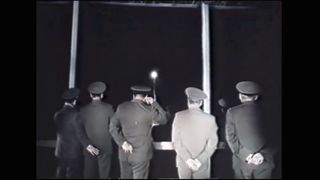 Russian officials watch the harrowing Soyuz T-10-1 launch abort of cosmonauts Vladimir Titov and Gennady Strekalov on Sept. 26, 1983.