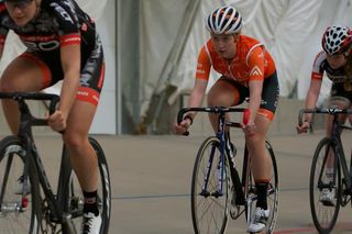 Rally Cycling's Emma White tries out the velodrome in Colorado Springs