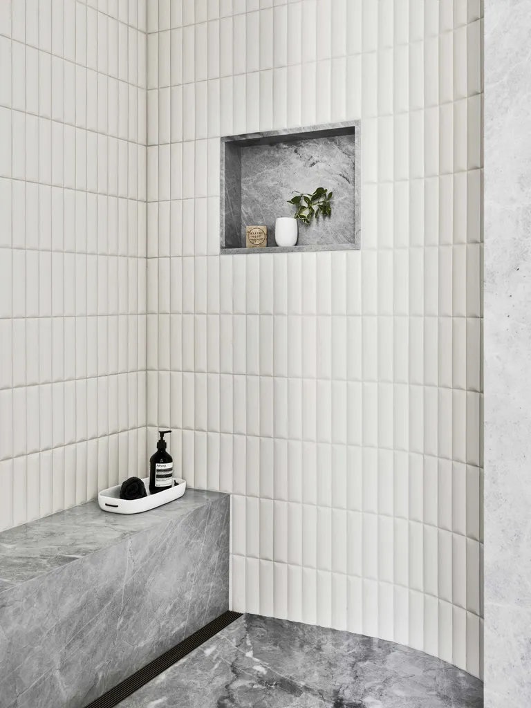 vertical tiles for a small walk-in shower