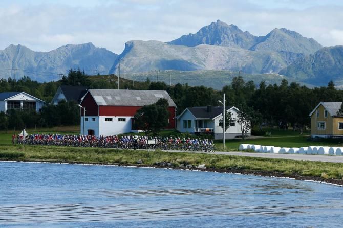 The peloton in action during stage 2 at the inaugural Arctic Race of Norway