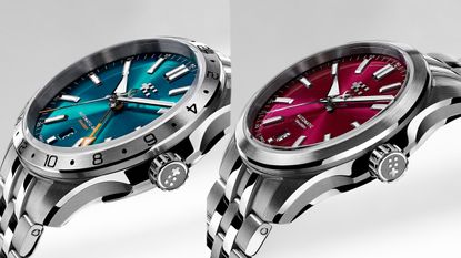 The Christopher Ward C63 Sealander GMT in Dragonfly Blue, and the Christopher Ward C63 Sealander in Mulberry Red
