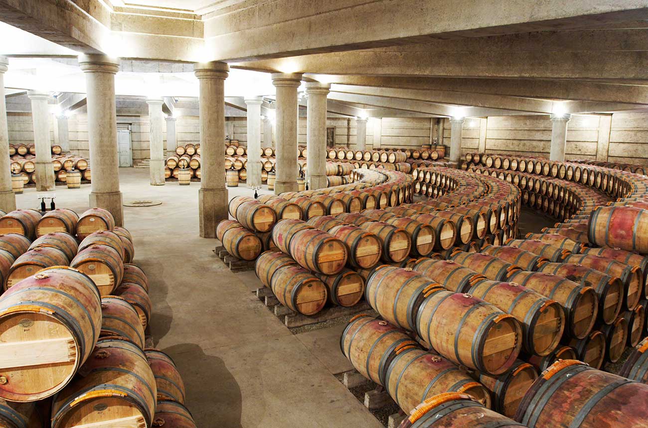 Lafite Rothschild cellars in Bordeaux, where en primeur wines and others are aged in barrel.