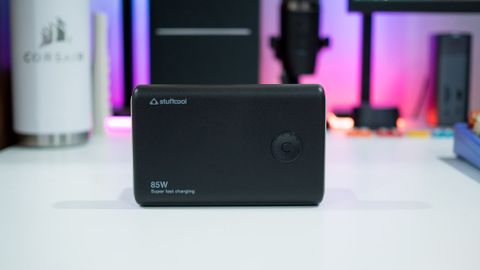 Front view of Stuffcool 85W Power Bank on a table
