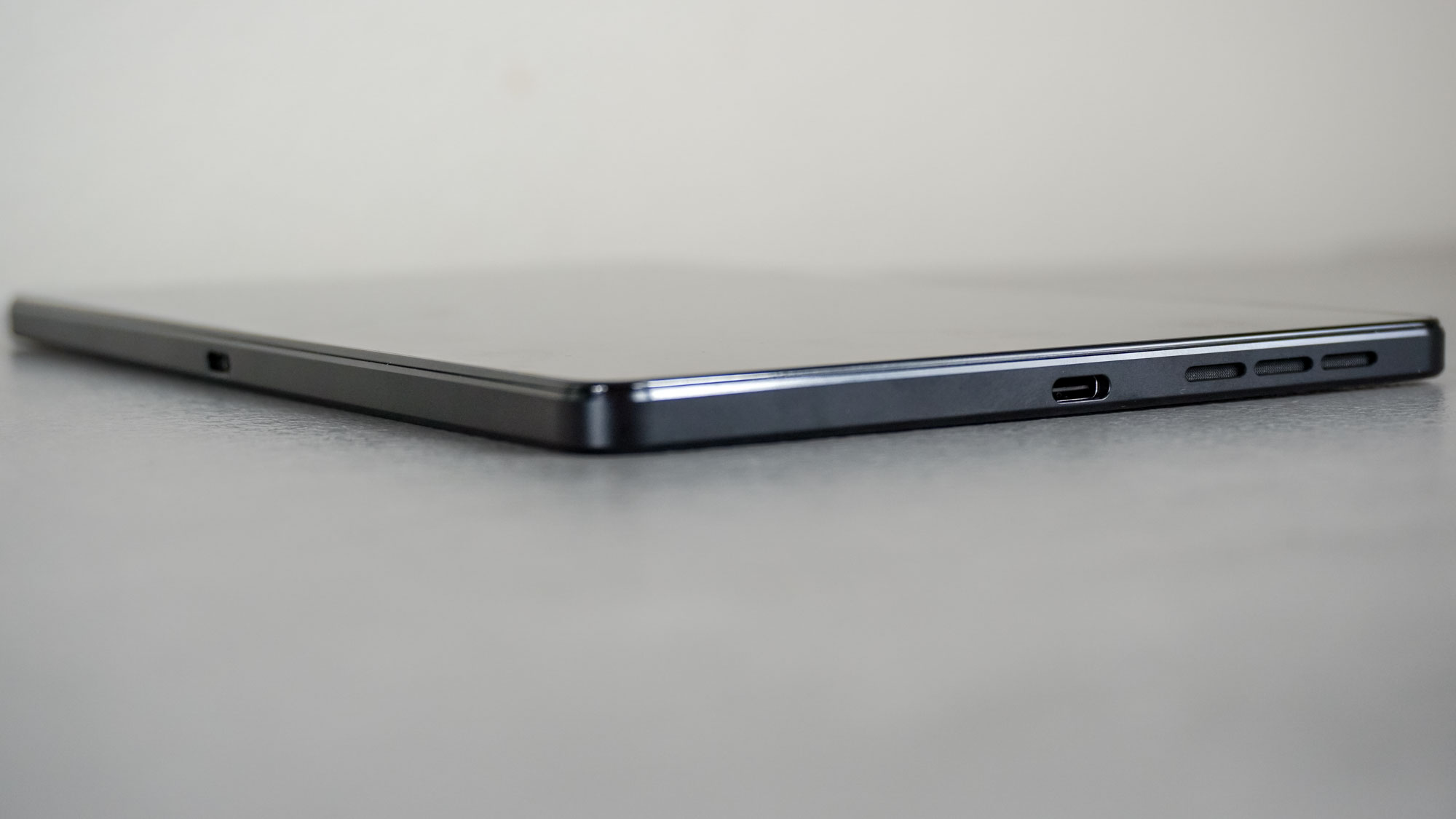 The Lenovo Legion Tab Gen 3 on a desk showing off its dual USB-C ports