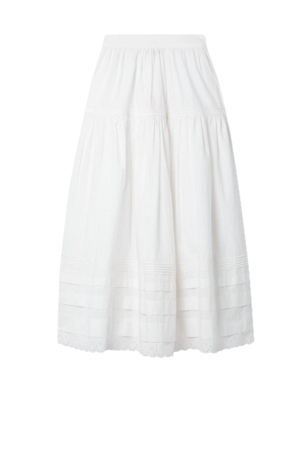 Dôen, Sebastiane Broderie Anglaise-Trimmed Organic Cotton-Poplin Midi Skirt