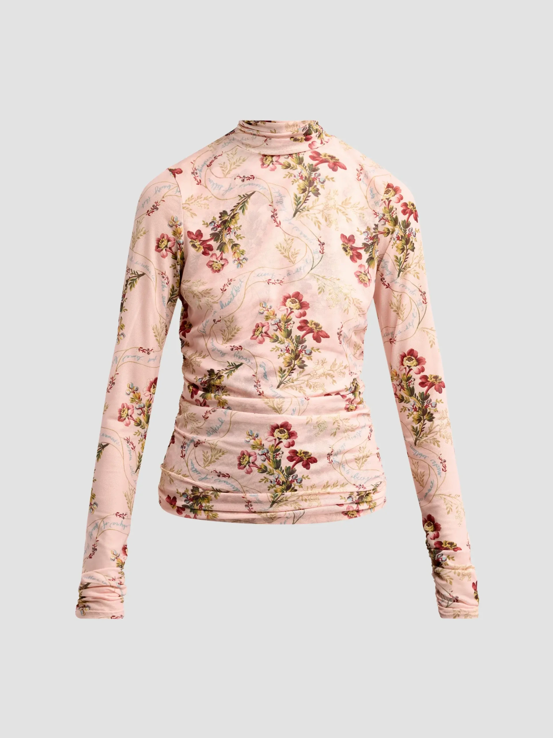 Loveletter Floral Shirred Mesh Turtleneck