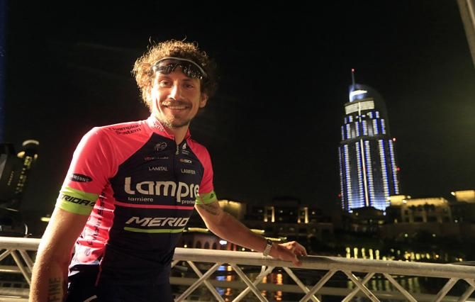 Filippo Pozzato (Lampre-Merida) enjoys the spectacle that is DUbai