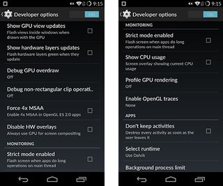 CyanogenMod 11s exposes numerous developer options and information.