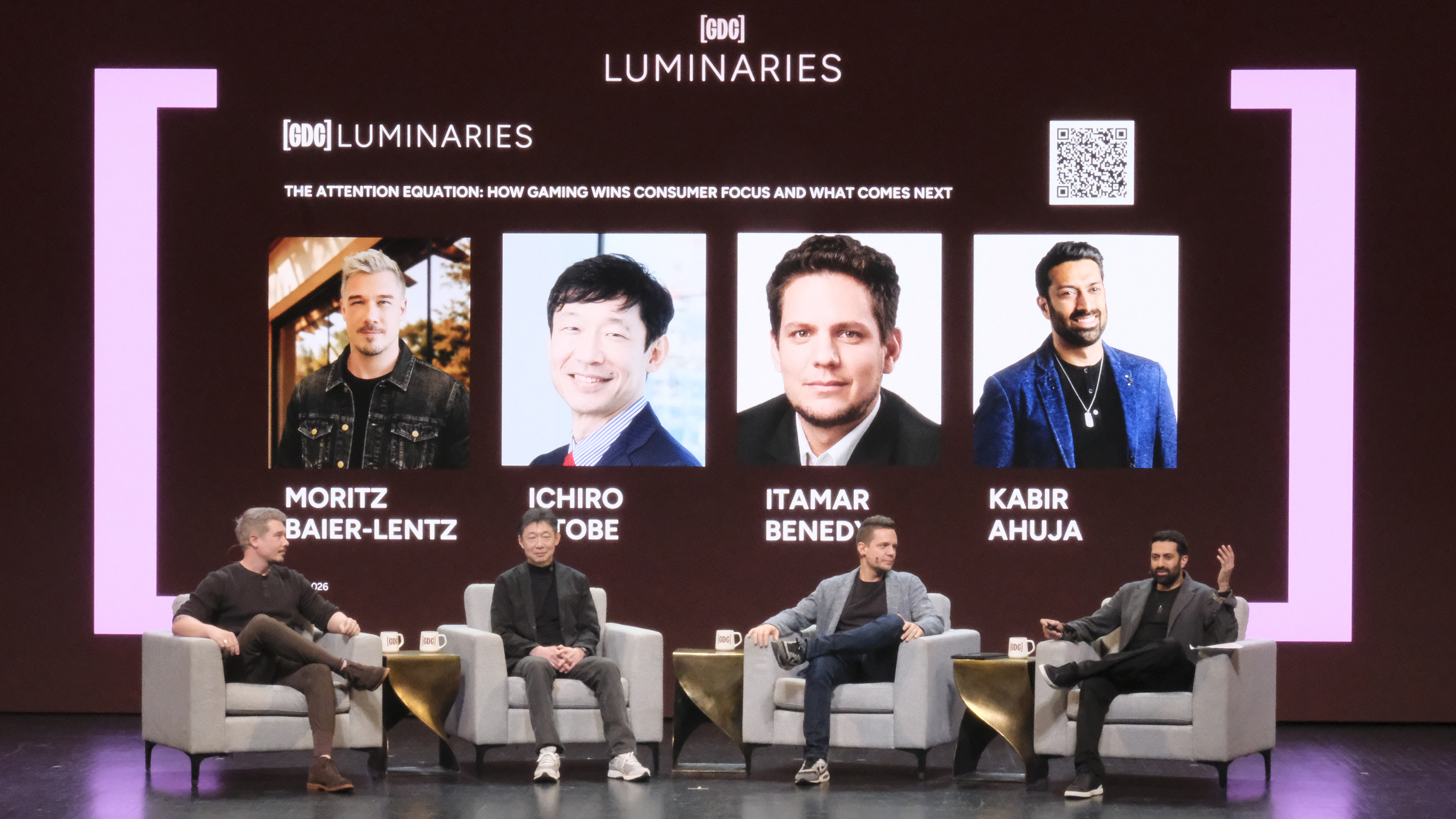 A panel in the "GDC Luminaries" series of talks from GDC 2026, featuring four industry figures seated on stage.