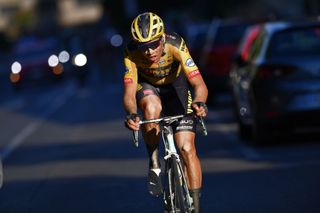 SIENA ITALY AUGUST 01 Wout van Aert of Belgium and Team JumboVisma during the Eroica 14th Strade Bianche 2020 Men a 184km race from Siena to SienaPiazza del Campo StradeBianche on August 01 2020 in Siena Italy Photo by Tim de WaeleGetty Images