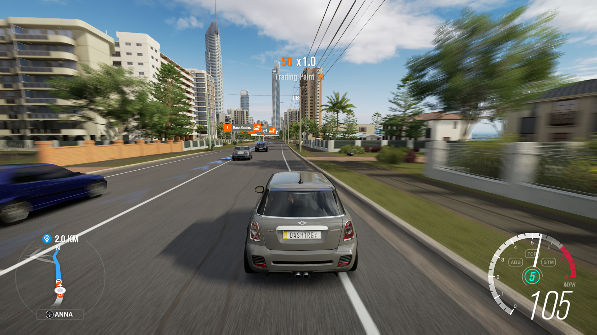 A Forza Horizon 3 gameplay screenshot running on Xbox Series X via backwards compatibility.