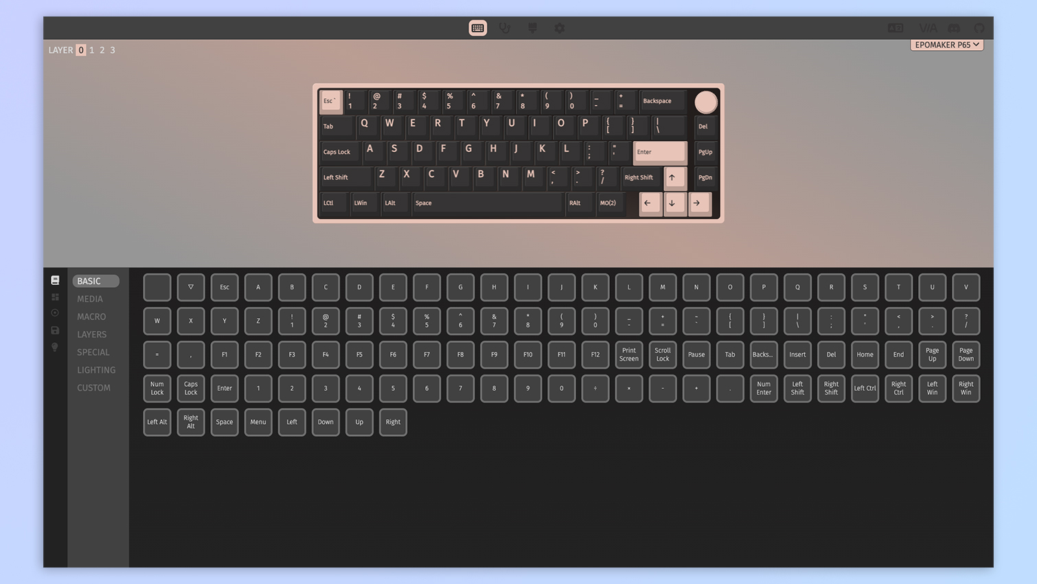 Epomaker P65 customization via VIA web app