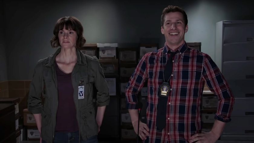 Devin Sidell and Andy Samberg after perps sing "I Want It That Way" for a cold open for 'Brooklyn Nine-Nine' screenshot.