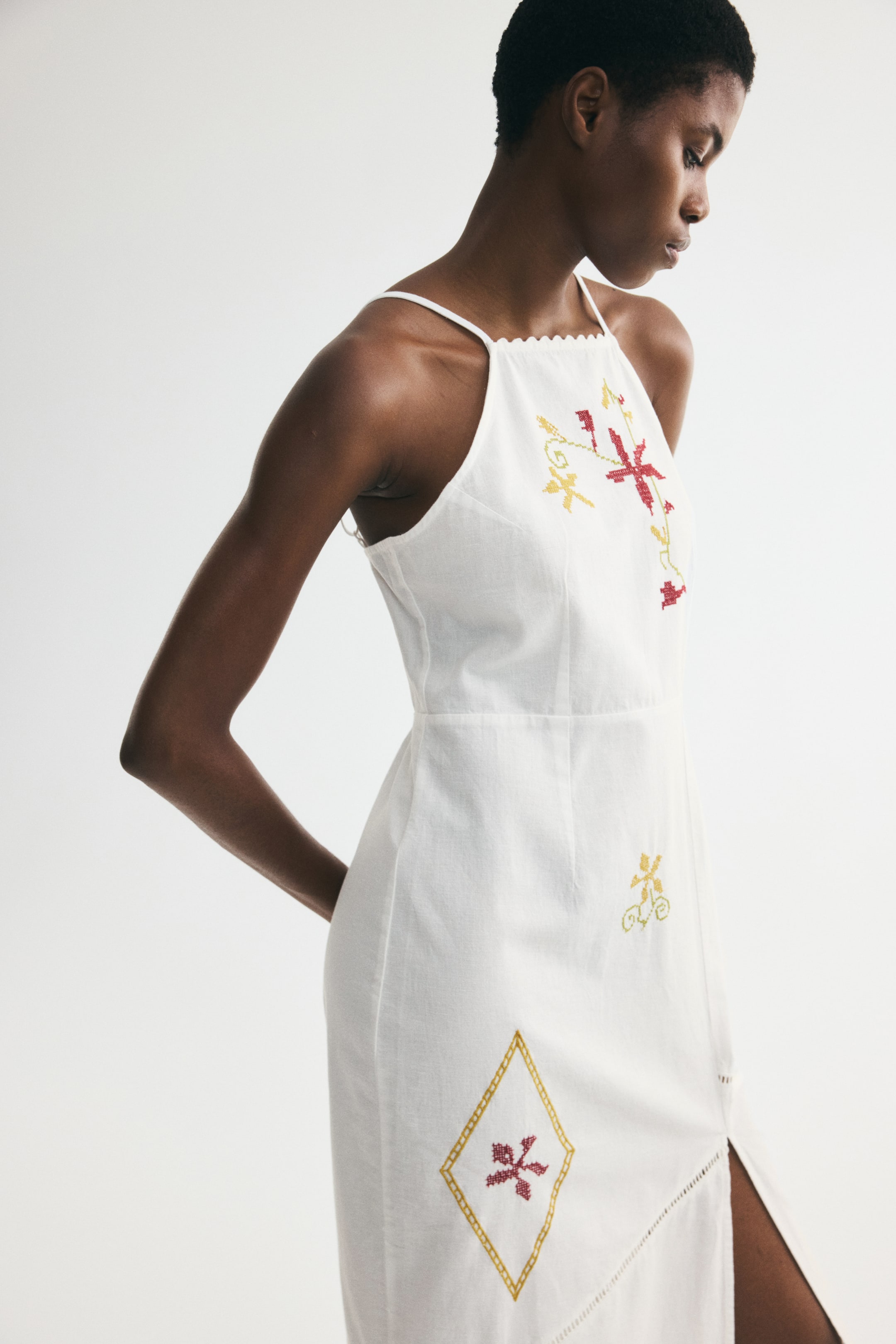 Embroidered Linen-Blend Dress