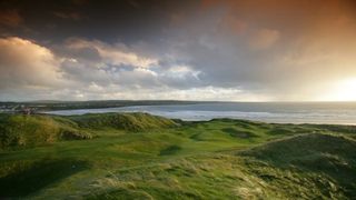 Lahinch Golf Club in Ireland pictured with the ocean in the background