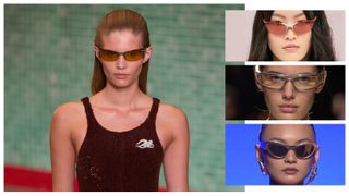 the futuristic 2025 sunglasses trends at Tory Burch, Fendi, Victoria Beckham, Schiaparelli spring 2025