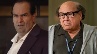 Colin Farrell pictured looking surprised in The Penguin, next to Danny DeVito looking confused on Abbott Elementary. 