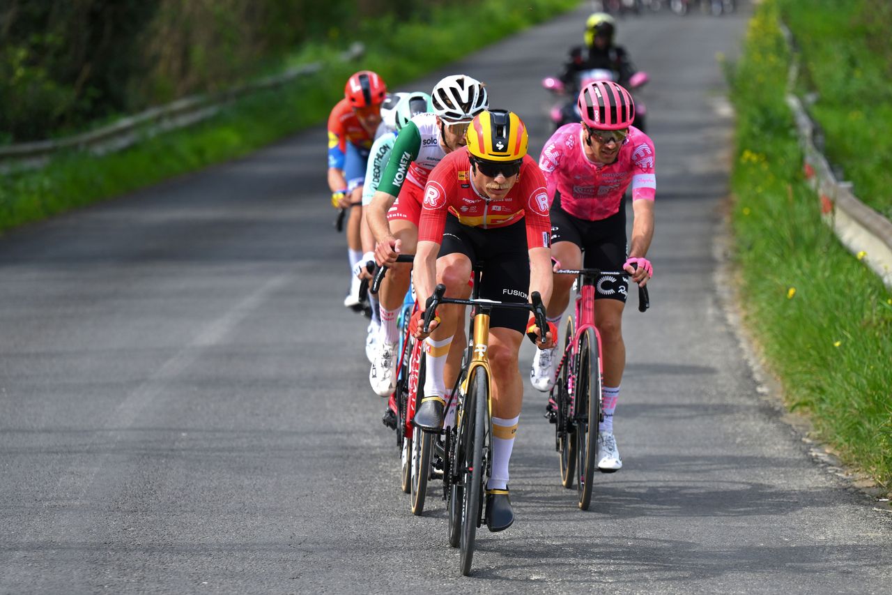 Magnus Cort leading the attacks on stage six of Tirreno-Adriatico 2025
