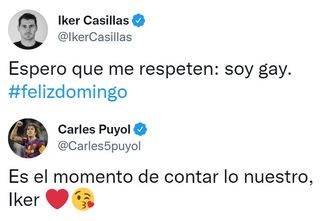 Iker Casillas' tweet and Carles Puyol's reply. The former Real Madrid goalkeeper later revealed his account had been hacked.