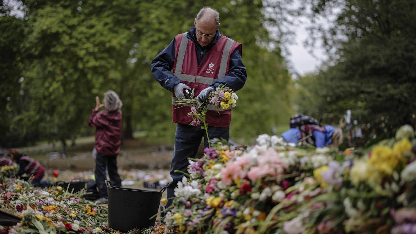 Floral Tributes Left For Queen Elizabeth II Are Removed From Green Park