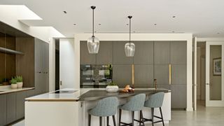 modern kitchen with triangular kitchen island