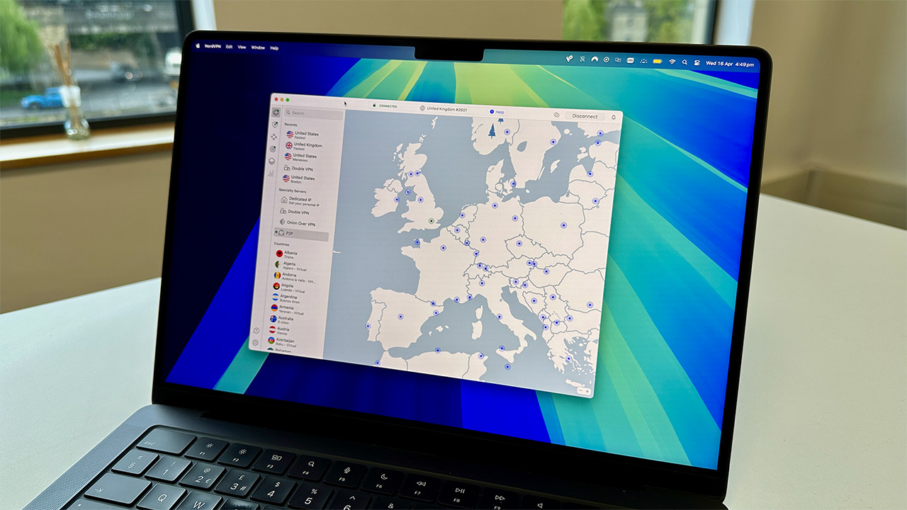 NordVPN map displayed on laptop