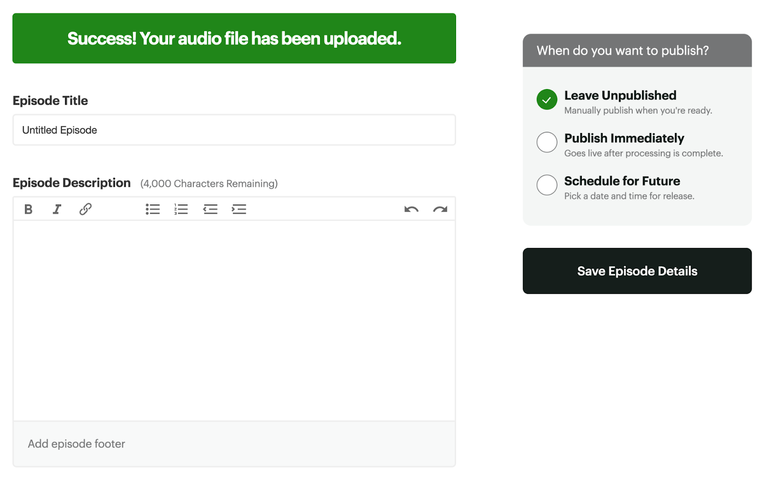 Publishing on Buzzsprout
