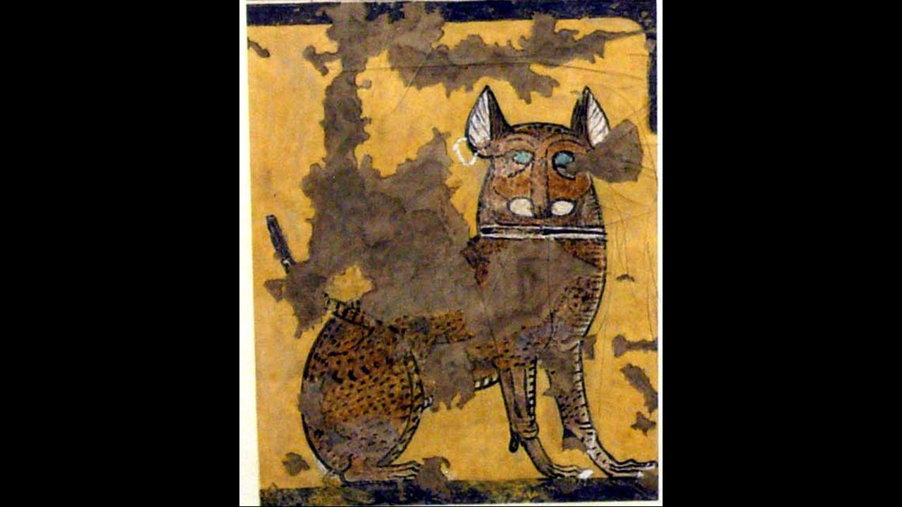 This painting of a cat sitting under a chair was found in the Tomb of Ipuy, and dates to the New Kingdom/Ramesside (1295&ndash;1213 B.C.).
