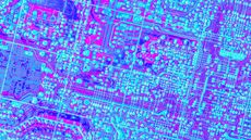 Colorful artistic representation of electronic circuit board elements.