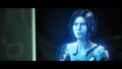 Cortana looks into the camera during a trailer for Halo: Campaign Evolved.
