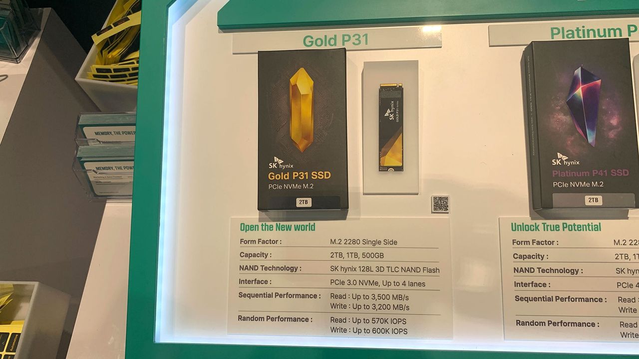 SK hynix Platinum P51 shown at GTC 24, along with previous gen SSDs.