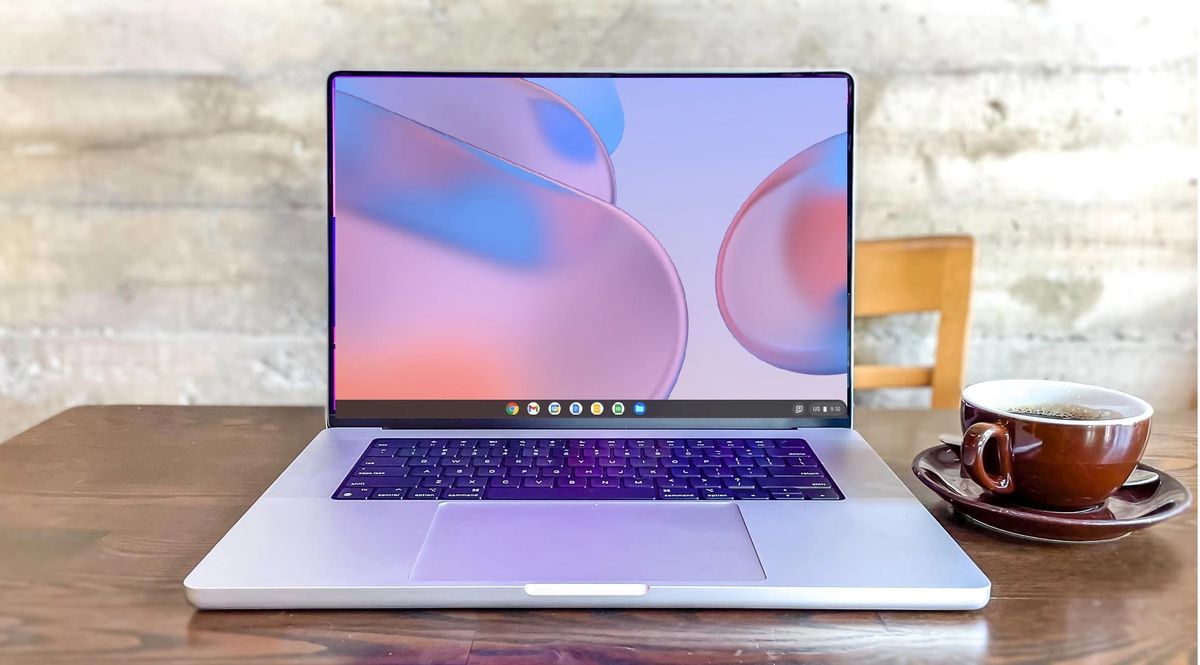 a mockup of Chrome OS on a MacBook Pro