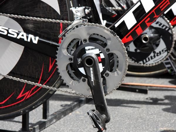 RadioShack needed so many bigger outer chainrings that mechanics had to dig out old sponsor equipment to satisfy the demand.