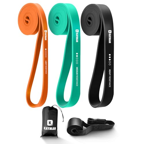 Kayman Long Resistance Bands Set - 3 Pack (5-60lbs) With Door Anchor &amp;amp; Carry Bag &amp;ndash; Ideal for Pull-Ups, Yoga, Calisthenics, Strength Training, Stretching, Home Workouts, and Full-Body Fitness Exercises