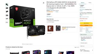 MSI RTX 4060 Amazon page with red rectangle around 'GDDR6X' in title